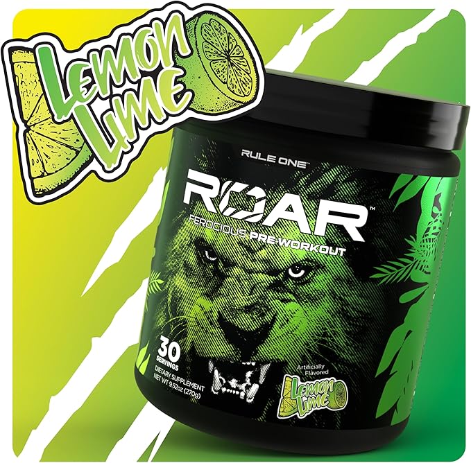 Rule 1 R1 Roar - Pre-Workout Powder with Creatine, Beta-Alanine, Citrulline, Electrolytes & Caffeine (Servings, Lemon Lime)