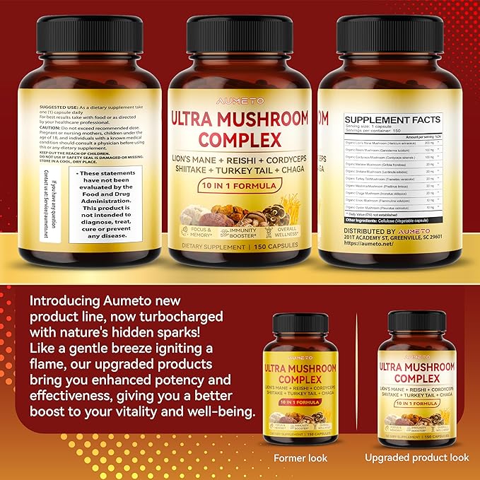 Ultra Mushroom Complex 10 in 1 Formula - with Lion's Mane Reishi Cordyceps Shiitake Turkey Tail Chaga (150 Count (Pack of 1))