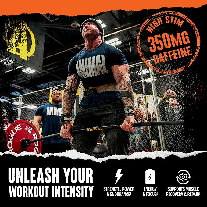 Animal Fury Pre Workout Powder - Green Apple, 350mg Caffeine, BCAA Amino Acids, 2g Beta Alanine, Citrulline & Tyrosine, Energy, Focus, Strength, Endurance, Preworkout for Men & Women, 30 Servings
