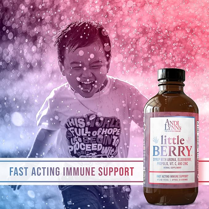 Andi Lynn’s LittleBerry, Elderberry Syrup for Kids - Organic Vitamin C & Zinc, Herbal Supplement - Fast-Acting Immune Support, 4oz - Pure Elderberry Syrup for Children's Wellness