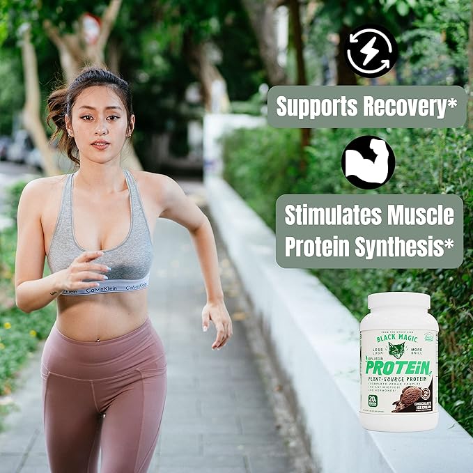 Worldwide Nutrition Bundle:Black Magic Multi-Source Protein Whey, Egg & Casein Complex with Enzymes & MCT Powder Pre Workout & Post Workout Vegan Choco Ice Cream 24g Protein 2LB & Key Chain