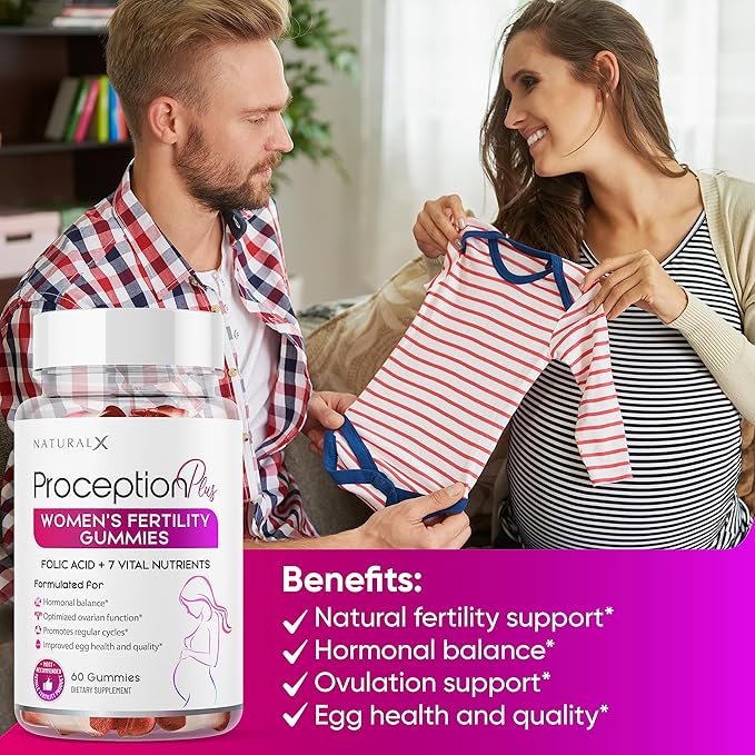 Fertility Gummies for Women - Myo-Inositol, Folic Acid, Biotin, B Vitamins - Inositol Supplement for Female Fertility Support, Hormone Balance, Ovulation, Prenatal Conception (60 Vegan Gummies)