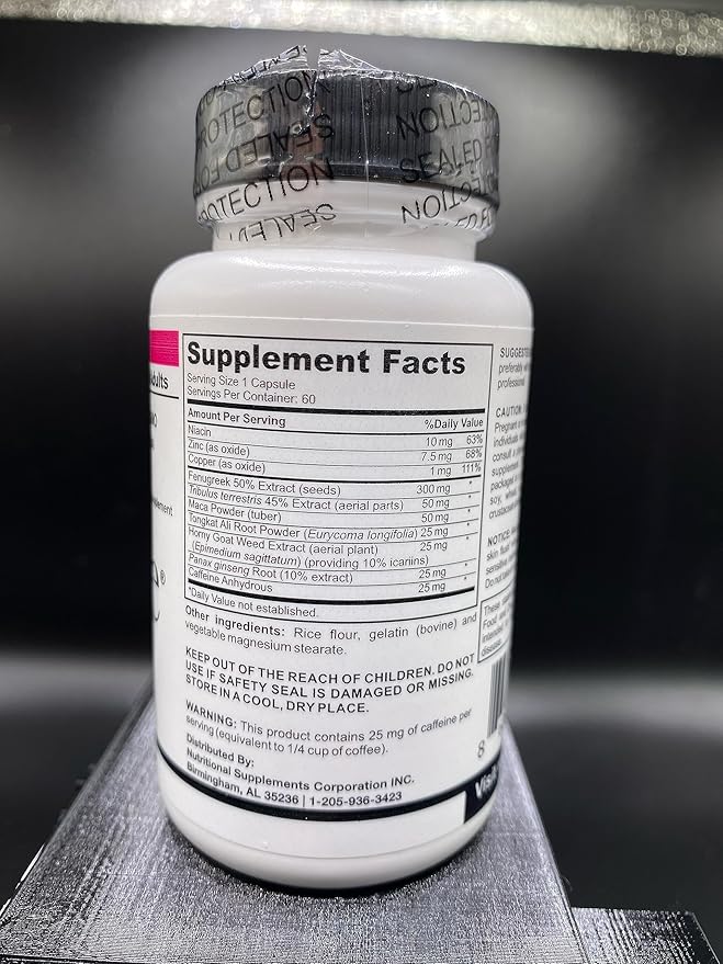 NSC Male Bedroom Support - Nutrients for Wellness in The Bedroom - Complements Original Balance Systems, Moods, Mens Energy & Vigor - Niacin, Zinc, Fenugreek, Maca Powder, Caffeine - 60 ct.