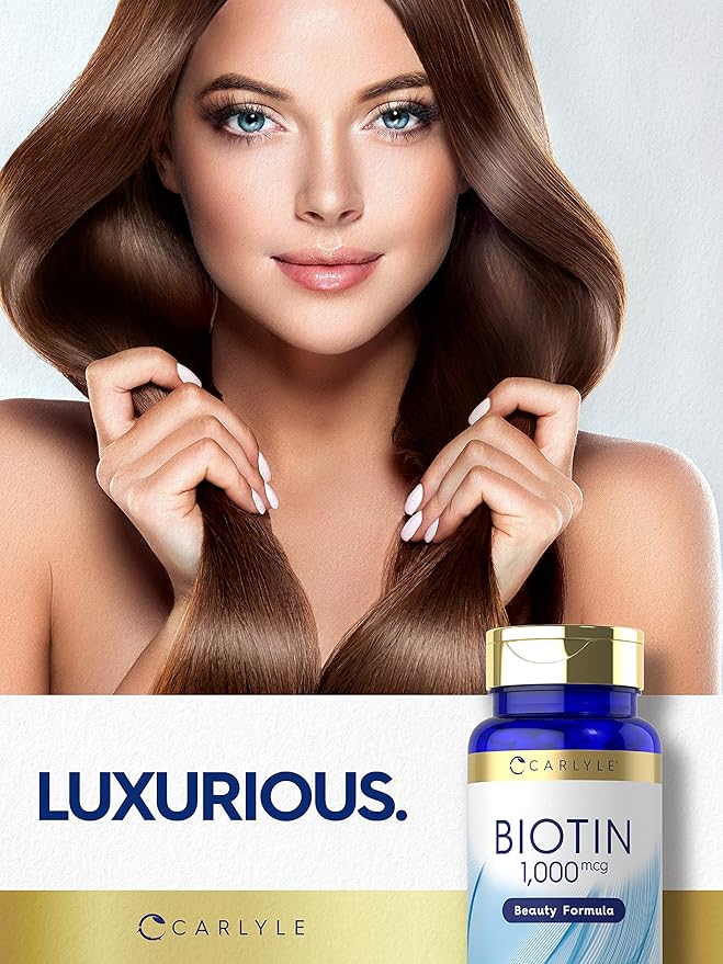 Carlyle Biotin 1000mcg | 250 Vegetarian Tablets | Beauty Formula Supplement | Non-GMO, Gluten Free
