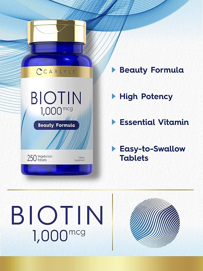 Carlyle Biotin 1000mcg | 250 Vegetarian Tablets | Beauty Formula Supplement | Non-GMO, Gluten Free