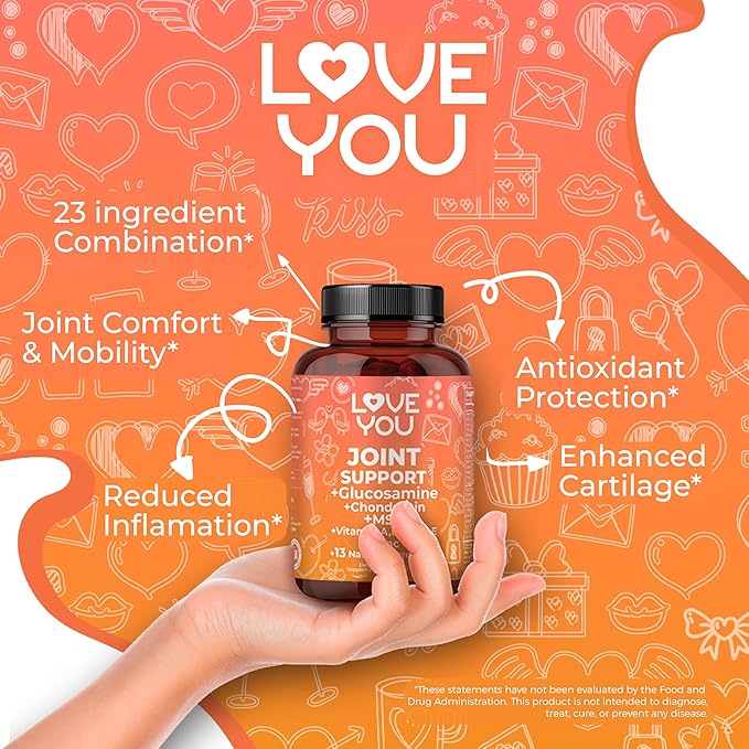 Love You Joint Support Supplement | Glucosamine, Chondroitin, MSM & Turmeric | Supports Mobility & Flexibility | 90 Tablets | 45-Day Supply | Made in USA