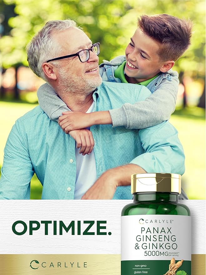 Carlyle Panax Ginseng & Ginkgo 5000mg | 120 Vegetarian Capsules | Non-GMO & Gluten Free Supplement