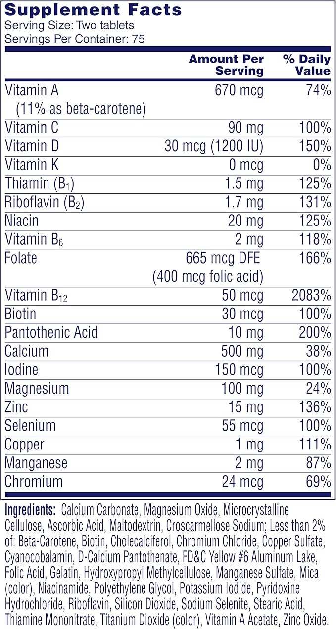 ONE A DAY Proactive 65+, Mens & Womens Multivitamin, Supplement with Vitamin A, Vitamin C, Vitamin D, and Zinc for Immune Health Support*, Calcium, Folic Acid & More, Tablet 150 Count (Pack of 2)