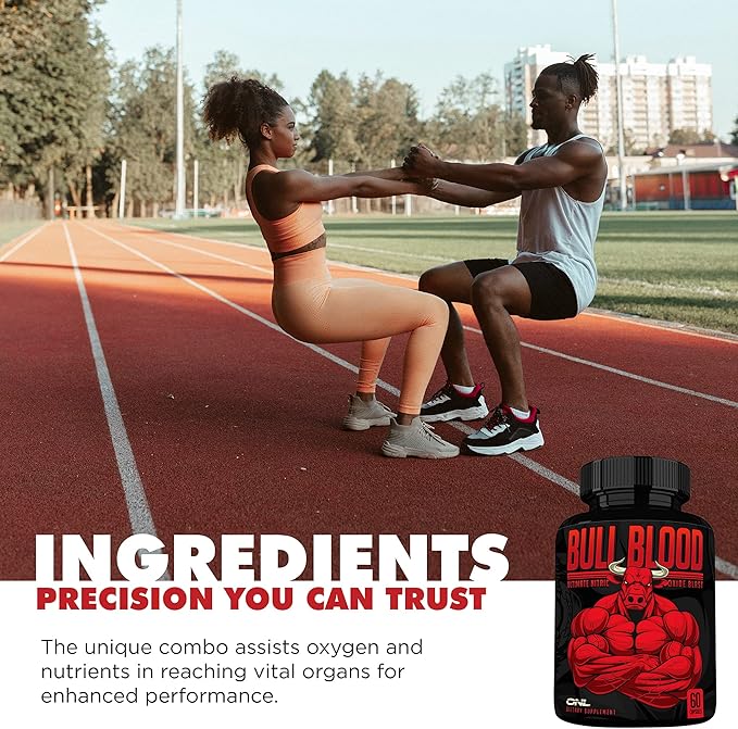 Bull Blood Nitric Oxide Supplement for Men - Nitrous Oxide Booster - L Arginine Pills - Pre Workout & Blood Flow for Men - Nitric Oxide Booster for Enhancing Male Strength & Energy - 60Ct