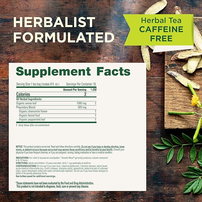 Traditional Medicinals Tea, Organic Smooth Move Chamomile, Relieves Occasional Constipation, Senna, 96 Tea Bags (6 Pack)