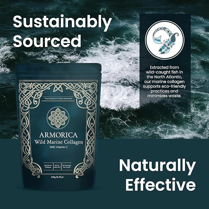 Marine Collagen Powder with Vitamin C – Hydrolyzed for Optimal Absorption | Unflavored & Easily Dissolves | Non-GMO & Microplastic Tested | Skin, Hair & Joint Support | 240g (30 Servings)