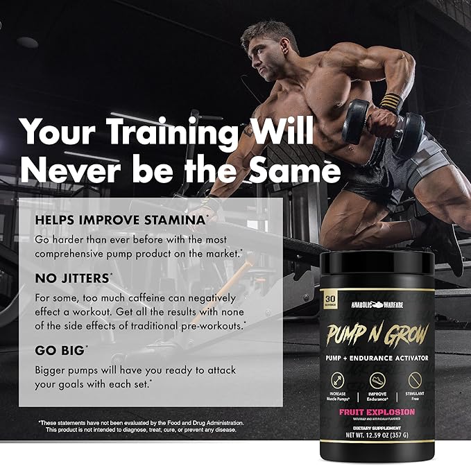 Anabolic Warfare Pump-N-Grow Muscle Pump Supplement Caffeine Free Pre Workout with L-Citrulline, L-Arginine, Beta-Alanine (Fruit Explosion– 30 Servings)