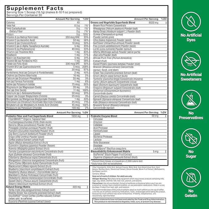 FORCE FACTOR Smarter Greens Superfoods + Energy Powder to Boost Energy & Support Digestion, Gut Health, Bloating, Greens Powder with Digestive Enzymes, Probiotics & Prebiotics, Lemon Lime, 90 Servings