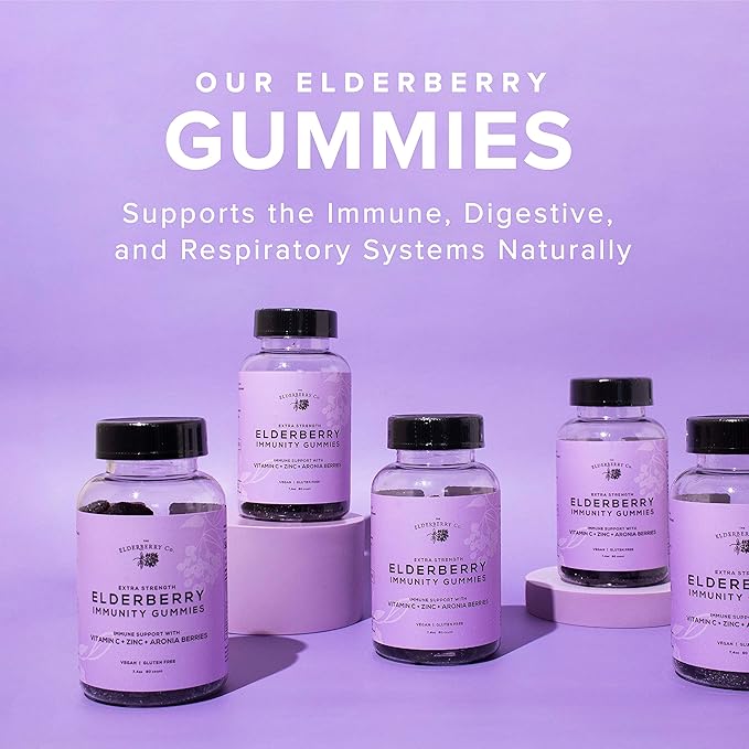 Extra Strength Elderberry Gummies with Vitamins C, D,E and Zinc for All-Natural Immune Support, No Artificial Ingredients (90 Count)