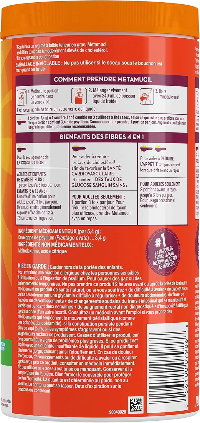 Metamucil Smooth Texture Fibre, Unflavoured - Sugar Free, 660g,Powder,14256 units