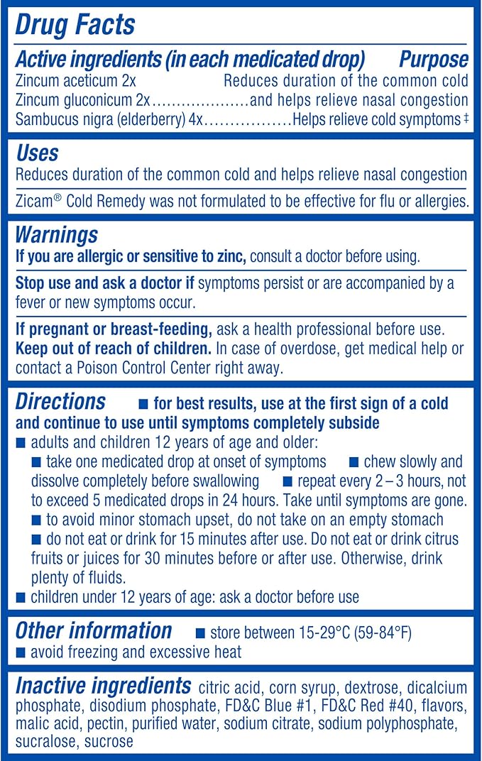 Zicam Cold Remedy Zinc Medicated Fruit Drops, Elderberry, Homeopathic, Cold Shortening Medicine, Shortens Cold Duration, 25 Count
