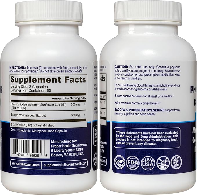 Alpha GPC & Uridine 2X 60 Capsules + Phosphatidylserine & Bacopa 1x 120 Capsules, 2 Months Supply