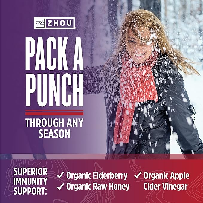 Zhou Nutrition Elder-Mune+ Syrup - Organic Black Elderbery Syrup for Adults, Immune Support Elixir with Apple Cider Vinegar, Echinacea Tincture, Natural Wellness - 8 Fl Oz Glass Bottle