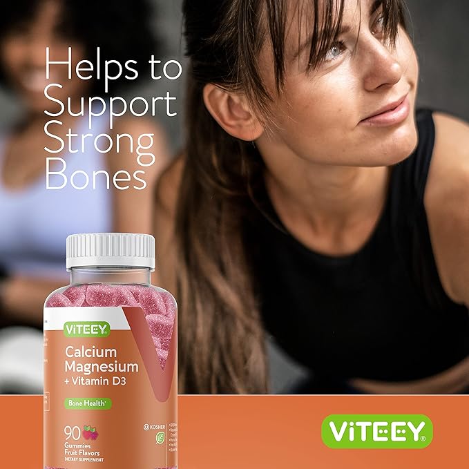 VITEEY Calcium Gummies with Vitamin D3 & Magnesium - Supports Bone Health, Immune Support, Energy and Muscle Function - Dietary Vitamin, for Men Woman and Teens, Chewable Fruit Flavored Gummy