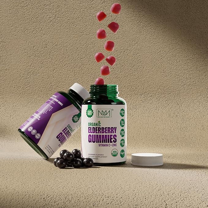 Organic Elderberry Gummies with Zinc and Vitamin C | Immune Boosting Sambucus Elderberry Rich in Antioxidants | Plant Based, Gluten Free, 60 Vegan Gummies