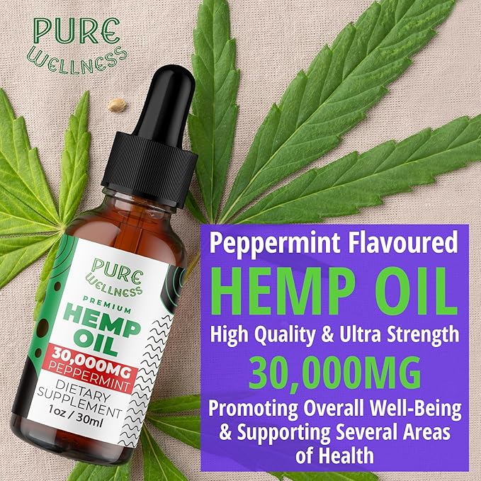 Organic Hemp Seed Oil (3 Oz), Peppermint Flavor, High Potency 30,000 mg - Helps in Natural Relief, Sleep, Relaxation & Mood, Transparent Hemp Oil Dosage, Non-Habit Forming - Non-GMO, Vegan