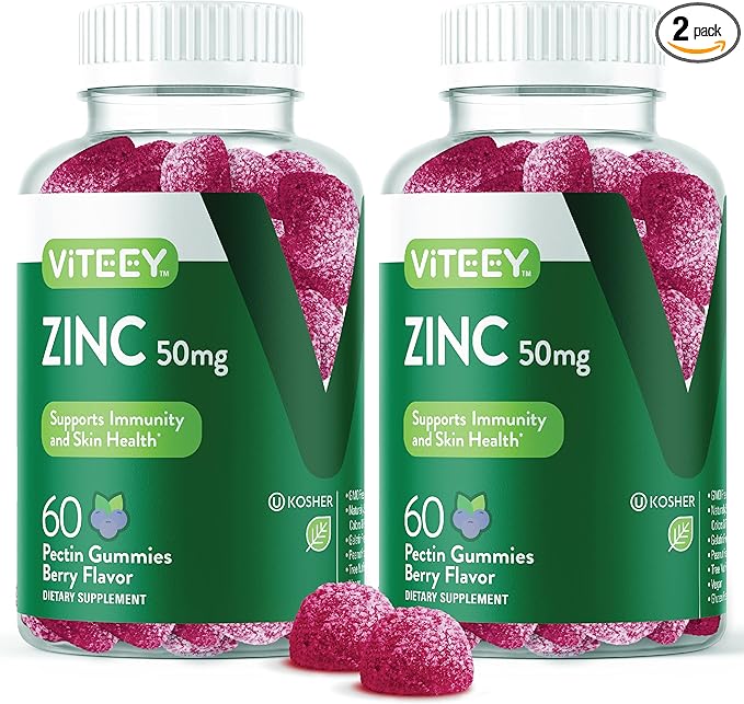 Zinc Gummies Adult & Teens - 50mg - Immune Health Support & Antioxidant Support - Vitamin Zinc Supplement - Vegan, Gelatin Free, GMO Free - Tasty Chewable Berry Flavored Gummy