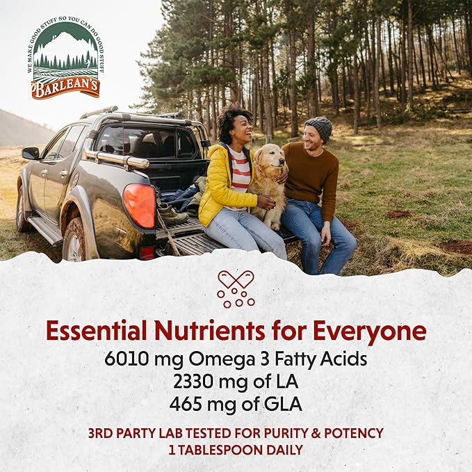 Barlean's Omega Twin Liquid Flaxseed Oil and Pure Borage Oil Supplement with Lignans, 6,010mg ALA and 465mg GLA Omega Fatty Acids from Organic Flax Seed and Cold Pressed Borage Seeds, 12 oz
