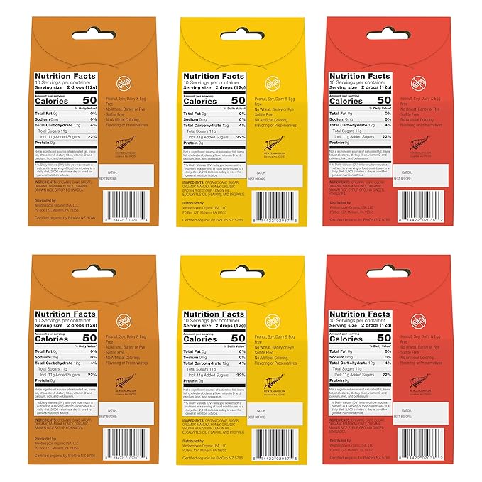 Wedderspoon Organic Manuka Honey Drops, Variety Pack, 4 Oz (Pack of 6) - Genuine New Zealand Honey - Perfect Remedy for Dry Throats