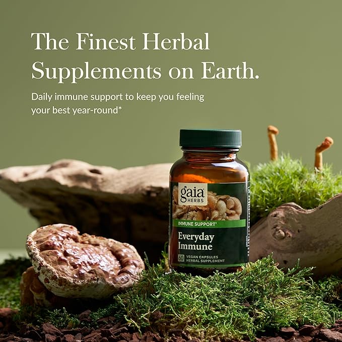 Gaia Herbs Everyday Immune Mushrooms&Herbs-Immune Support Supplement to Help Aid Overall Wellness* -with Turmeric Curcumin, Astragalus, Cordyceps, and Chaga Mushrooms-60 Vegan Capsules(30-Day Supply)