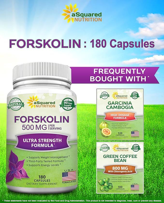aSquared Nutrition Forskolin 500mg Max Strength-180 Capsules,Forskolin Supplement for Pure Weight Loss Fuel, Coleus Forskohlii Root - Forskolin Diet Pills, Belly Buster Fat Burner 2X Slim Trim Lose