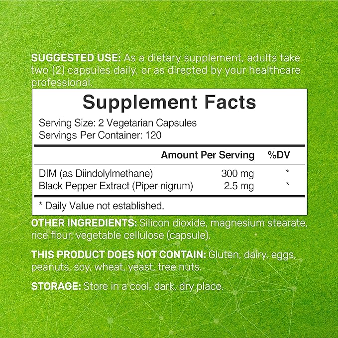 DIM Supplement 300mg, 240 Caps, 4 Months Supply | Estrogen Balance for Men & Women | Diindolylmethane Plus Black Pepper Extract for Enhanced Absorption | Hormonal & Skin Health Support