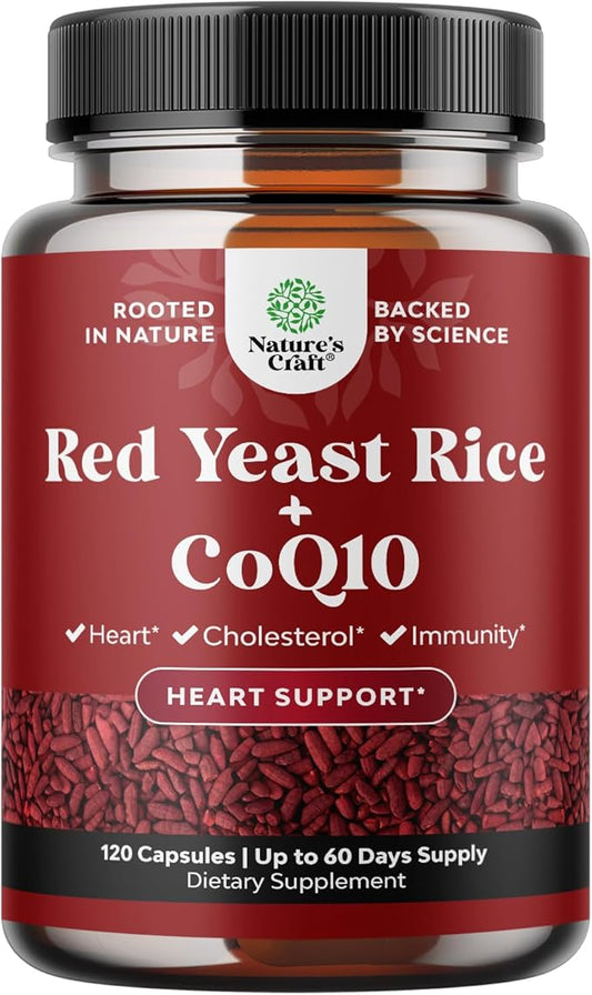 Support Heart Health Naturally with Natures Craft Red Yeast Rice & CoQ10 – Extra Strength Formula for Cholesterol & Vitality