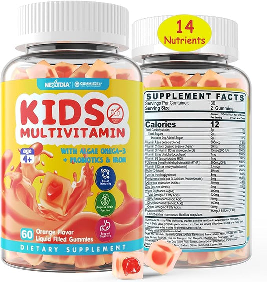 Sugar Free Kids Multivitamin Gummies with Iron, Probiotics & Vegan Omega-3 | Nutavelle