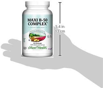 Maxi Health Stress Relief Vitamin B Complex for Women and Men, Vitamin B6, B12, Biotin, Inositol, Folate, Vegan, Gluten & Soy & Milk Free, Kosher, Unflavored, 100 Count