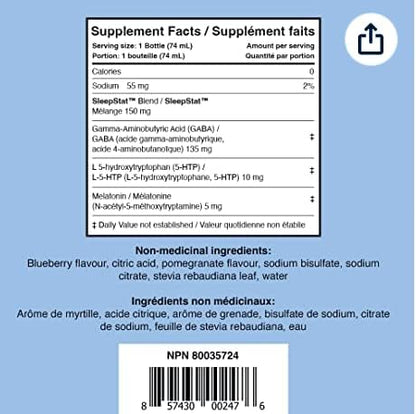 Dream Water Sleep Aid Supplement Drink; Melatonin 5mg, GABA, 5-HTP; Zero Sugar, Natural Flavors, No Added Colors, 2.5 oz Liquid Sleep Shots, Snoozeberry, 12-Count