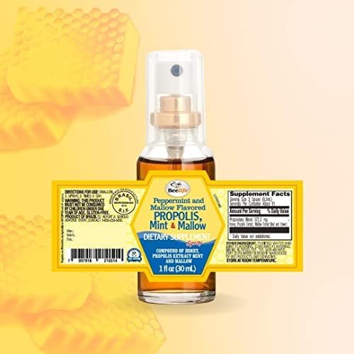Beelife Propolis Throat Spray – Soothing Honey, Mint & Malva - Natural Immune Support & Sore Throat Relief, Antioxidants, Rich in Flavonoids & Artepillin C, No Sugar, Gluten-Free - 1-Pack, 30ml