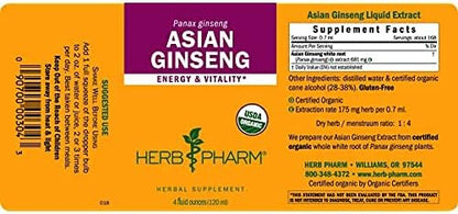 Herb Pharm Asian (Panax) Ginseng Liquid Extract for Energy and Stamina Support - 4 Ounce