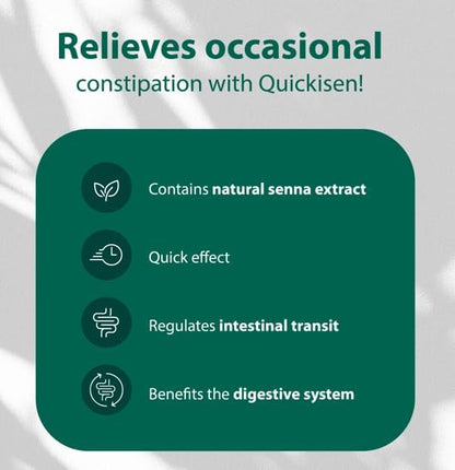 Quickisen Laxative Capsules, Relief from Occasional Constipation, Natural Senna Extract, Supports Intestinal Health, Dietary Supplement Gluten-Free and Dairy-Free, 30 Capsules