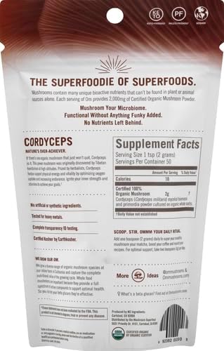 OM MUSHROOM SUPERFOOD Cordyceps Organic Mushroom Powder, 3.5 Ounce, 50 Servings, Energy, Power, Stamina and Endurance Support, Superfood Supplement for Sports Performance