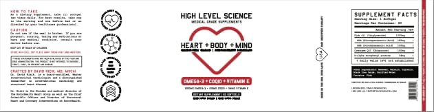 High Level Omega 3, CoQ10 & Vitamin E, Heart, Body, Mind Support with Fish Oil, Coenzyme Q10, Beeswax & Glycerin, Dietary Supplement for Men & Women, Yeast & Gluten Free, 60 Black Softgels - 2 Pack