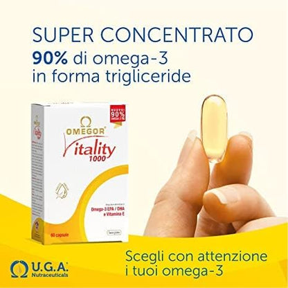 OMEGOR Omega 3 1000mg Fish Oil Capsules IFOS Certified Vitality 1000 DHA EPA Omega3 Supplement - No Fishy Aftertaste, Non-GMO (90 Softgels)
