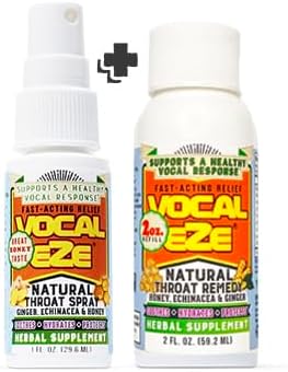 Vocal Eze 1oz Throat Spray & 2oz. Refill | Relieve Sore, Hoarse, Fatigue, Dryness of Throat | Herbal Immune Support, All Natural Ingredients