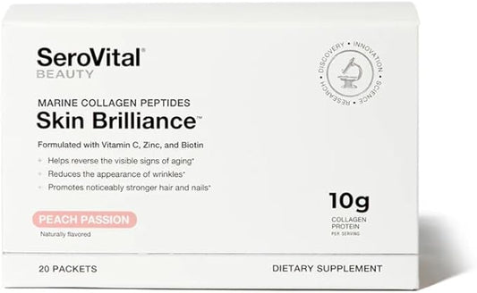 Serovital Skin Brilliance - Marine Collagen Peptides Powder - Hydrolyzed Type I & II Fish Collagen - Skin, Hair & Nails – 20 Packets