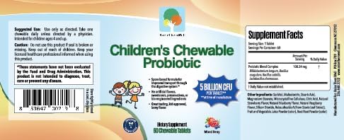 Children’s Probiotic, Chewable Gut Health Tablets for Kids, Supports Digestion, Immunity & Nutrient Absorption, No Artificial Additives, Mixed Berry, 60 Servings