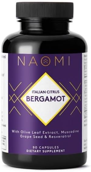 NAOMI Italian Citrus Bergamot 500mg + Resveratrol, Award-Winning Cardiologist Dvlpd, Supports Normal Cholesterol & Healthy Cellular Function, 7 Key Polyphenols, Resveratrol & Olive Leaf, 90-Day Supply