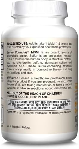 Jarrow Formulas® MSM Tablets, 1,000 mg, Methylsulfonylmethane, Joint Health Support, 120 Tablets , Up To 120 Servings