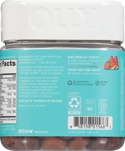 OLLY Teen Girl Multi Gummy, Healthy Skin and Immune Support, 15 Essential Vitamins, Biotin, Zinc, Calcium, Chewable Multivitamin, Berry Melon, 35 Day Supply, 70 Count (Pack of 2)