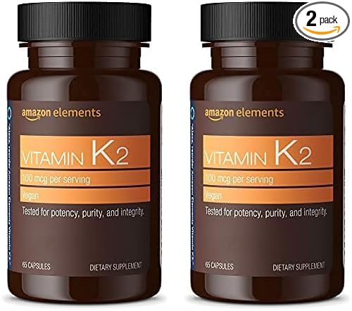 Amazon Elements Vitamin K2 100 mcg, Vegan, 65 Capsules, 2 Month Supply (Packaging May Vary) (Pack of 2)