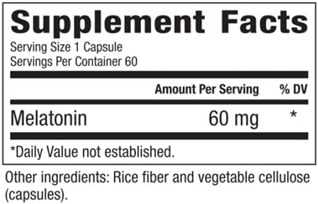 Melatonin Pure 60mg – High Potency Nighttime Sleep Aid for Deep Rest, Relaxation, Jet Lag & Stress Relief – Fast-Acting, Non-Habit Forming, Drug-Free, Made in USA (60 Capsules)
