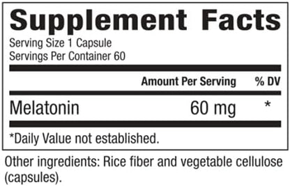 Melatonin Pure 60mg – High Potency Nighttime Sleep Aid for Deep Rest, Relaxation, Jet Lag & Stress Relief – Fast-Acting, Non-Habit Forming, Drug-Free, Made in USA (60 Capsules)